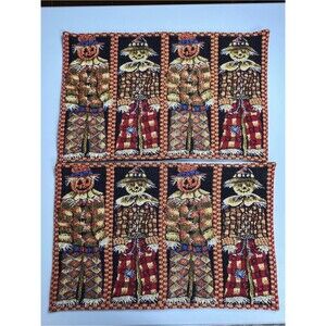 Set Of 2 Vintage Halloween Scarecrow Jack-O-Lanterns Tapestry Placemats